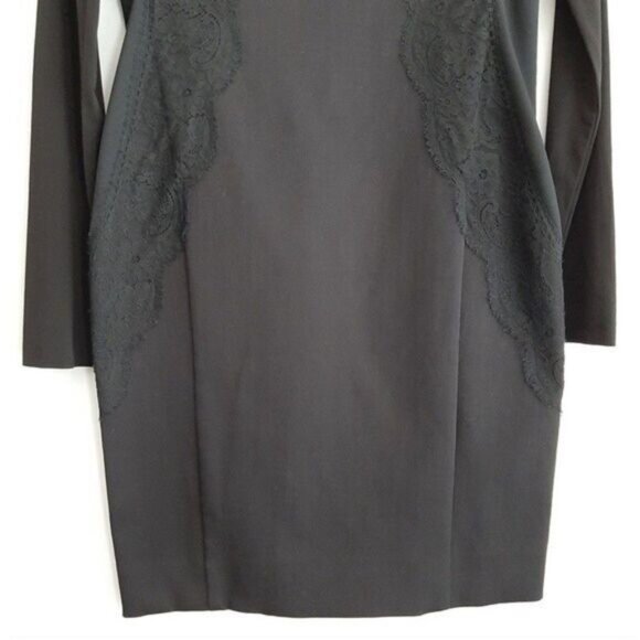 DONNA KARAN \ Italy Long Sleeve LBD Black Lace Detail Dress Sz 8 - Picture 4 of 16